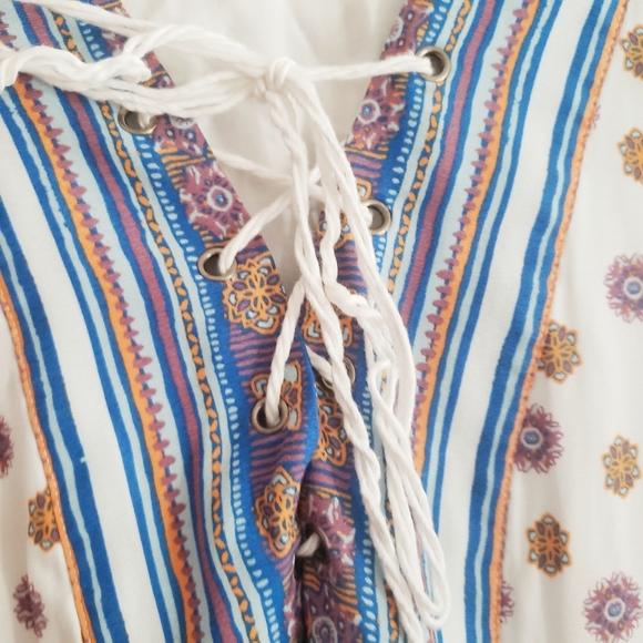 Free People Boho White Blue Long Sleeve Dress - Picture 5 of 8